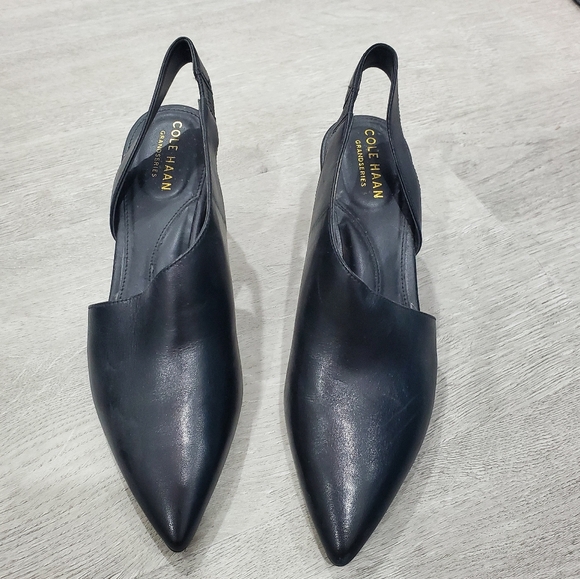Cole Haan Vania Half D'Orsay Black Leather Slingback Pumps - Picture 1 of 3